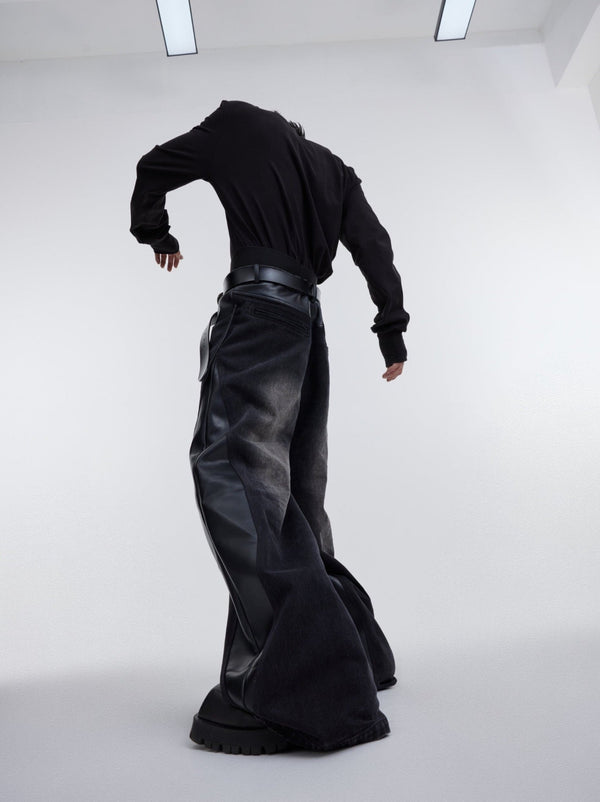 ArguE CulturE PU Leather Washed Patchwork Contrast Denim - COPPING THREADS - ArguE CulturE