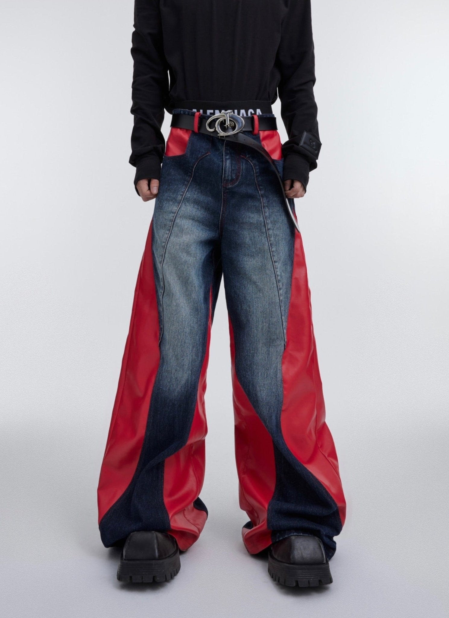 ArguE CulturE PU Leather Washed Patchwork Contrast Denim - COPPING THREADS - ArguE CulturE Main image