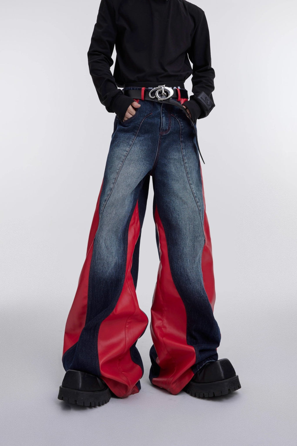 ArguE CulturE PU Leather Washed Patchwork Contrast Denim - COPPING THREADS - ArguE CulturE