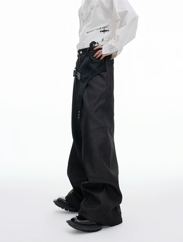 Argue Culture Croc-Trim Straight-Leg Tailored Pants - product detail view 2