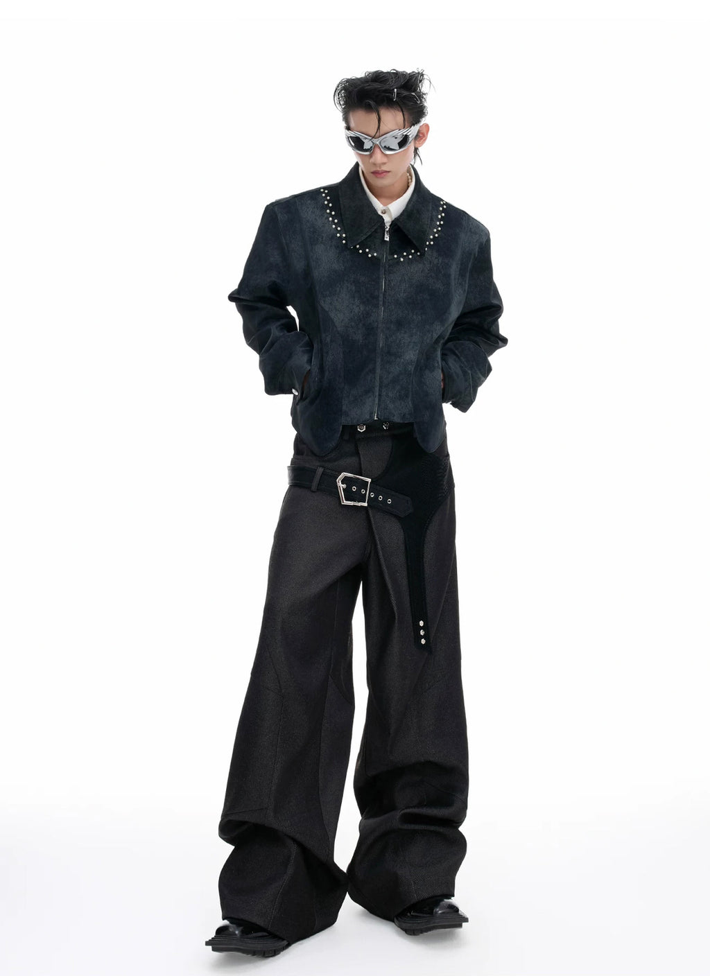 Argue Culture Croc-Trim Straight-Leg Tailored Pants - product detail view 5