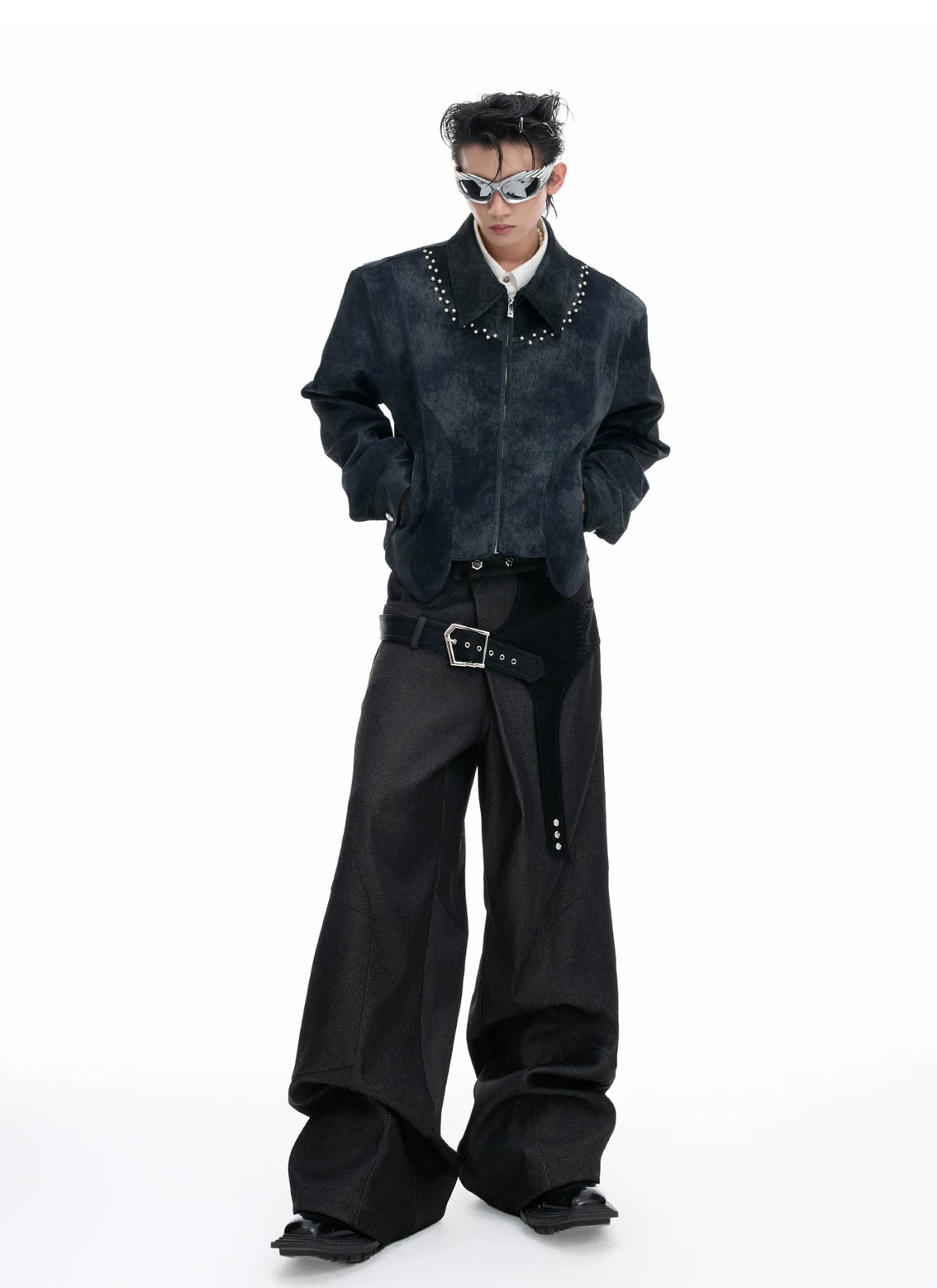 Argue Culture Croc-Trim Straight-Leg Tailored Pants - product detail view 5