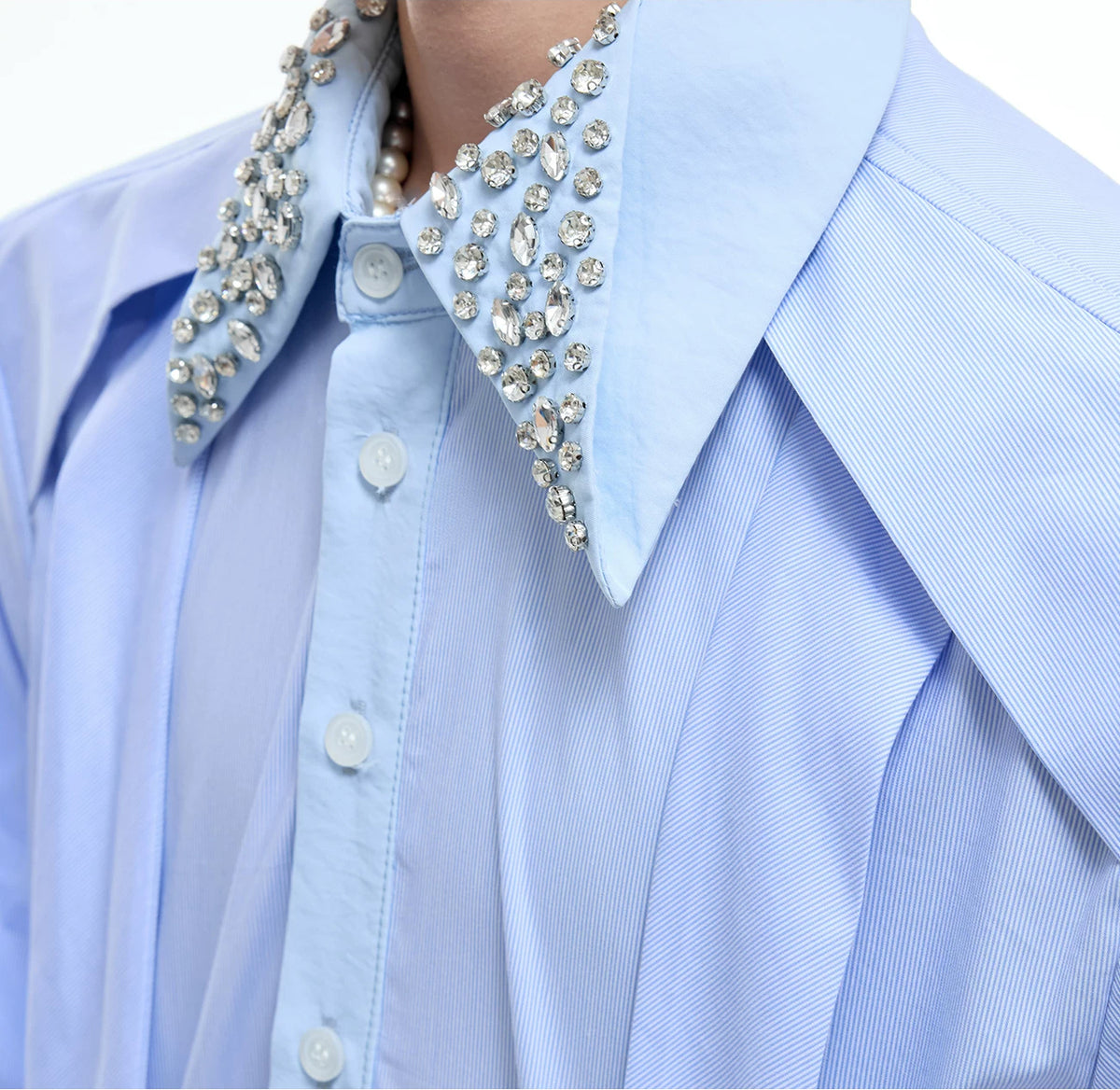 Argue Culture Rhinestone-Collar Contrast-Panel Shirt - product detail view 4