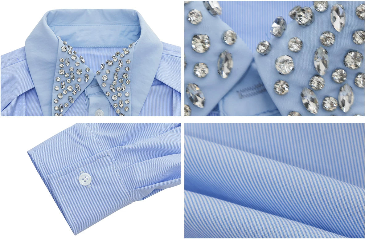 Argue Culture Rhinestone-Collar Contrast-Panel Shirt - product detail view 2