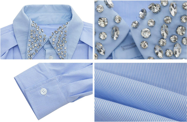 Argue Culture Rhinestone-Collar Contrast-Panel Shirt - product detail view 2