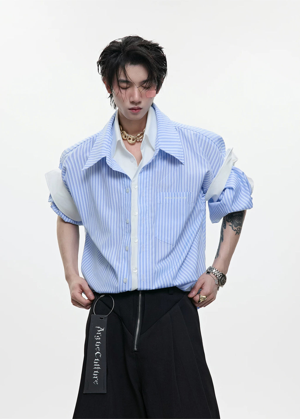 Argue Culture Layered Stripe Relaxed Short-Sleeve Shirt - product detail view 4