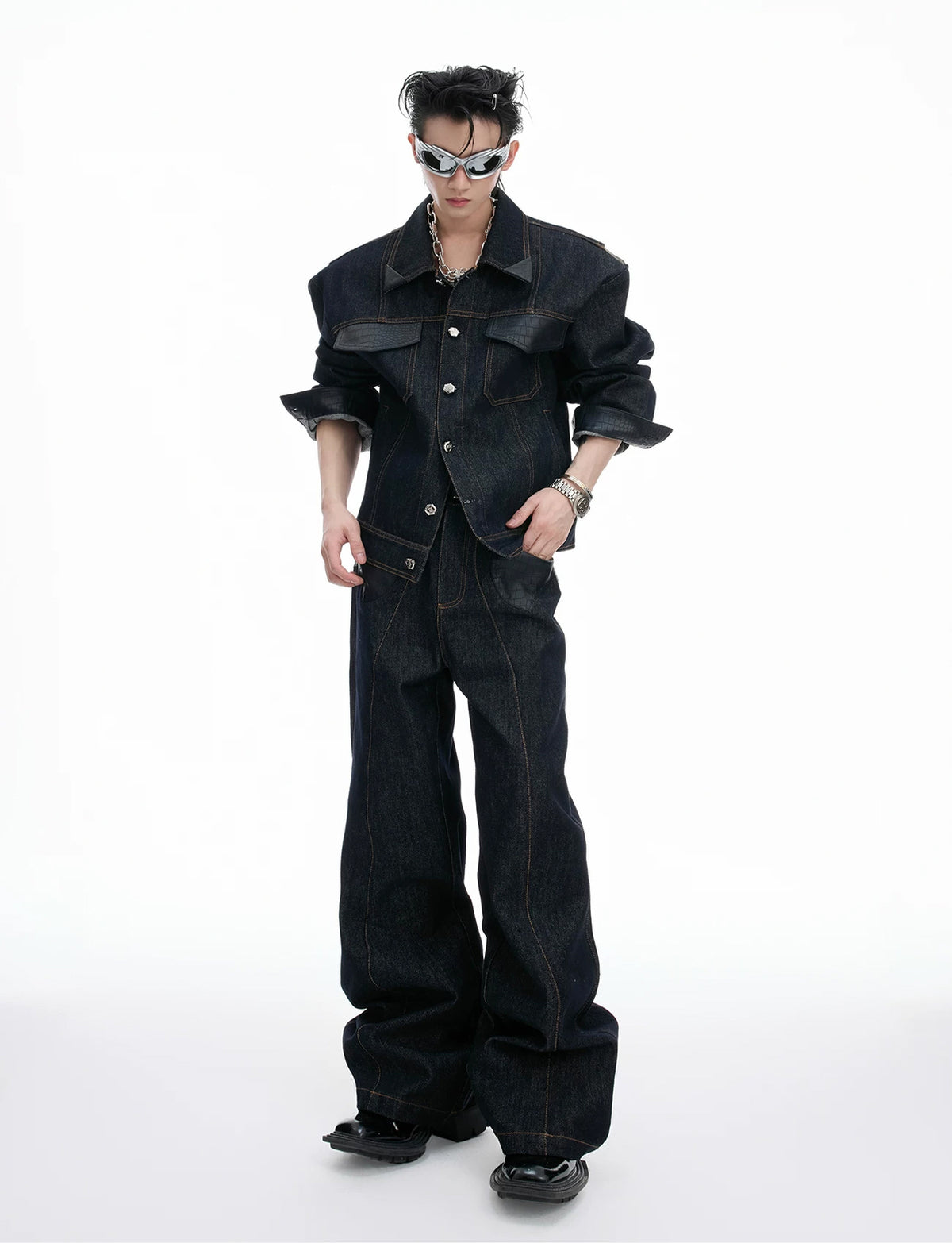 Argue Culture Croc-Trim Cropped Jacket and Pants Set - product detail view 2