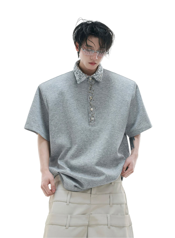 Argue Culture Sequin Square-Collar Pin-Detail Polo Shirt - product detail view 3