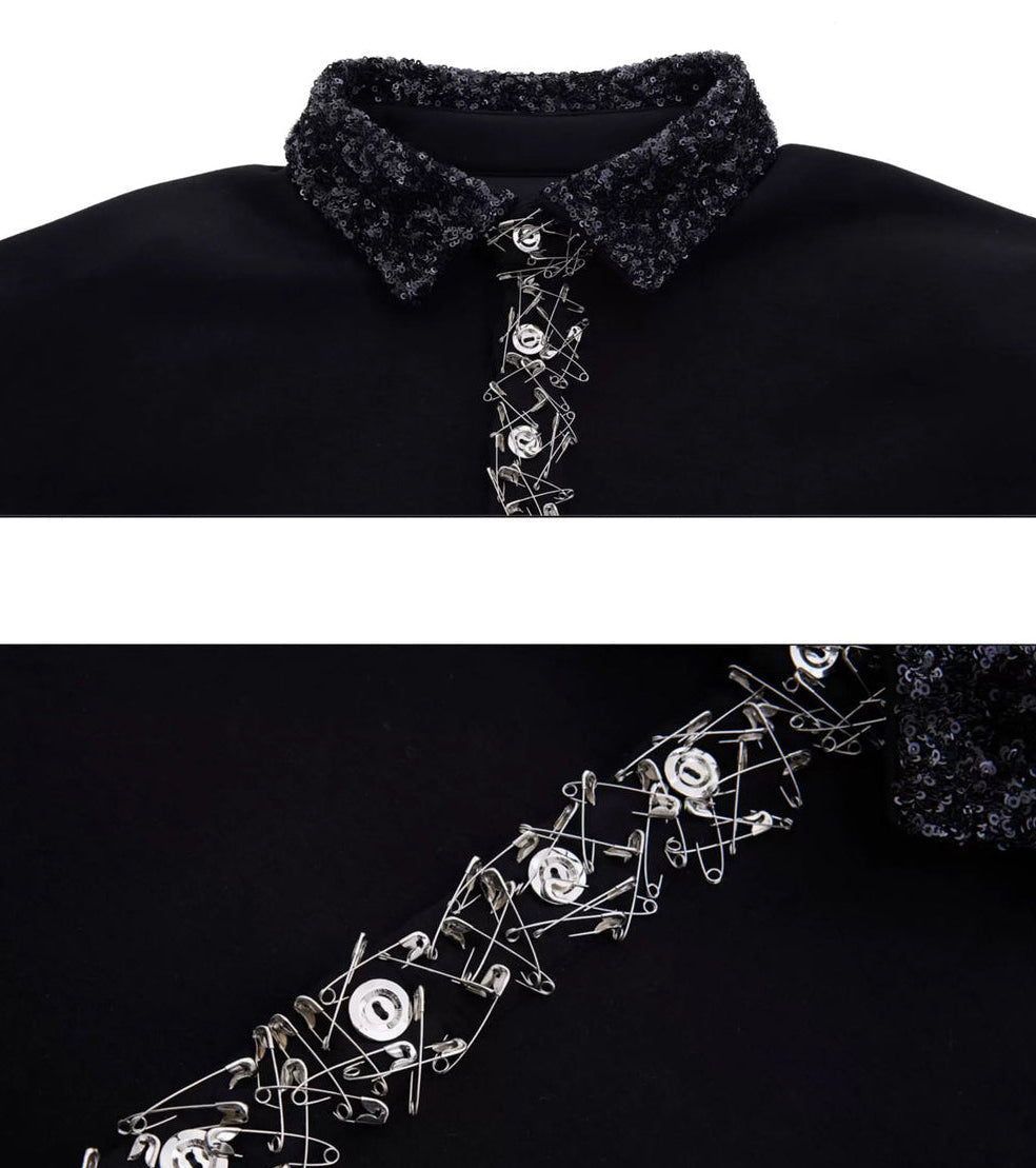Argue Culture Sequin Square-Collar Pin-Detail Polo Shirt - product detail view 9