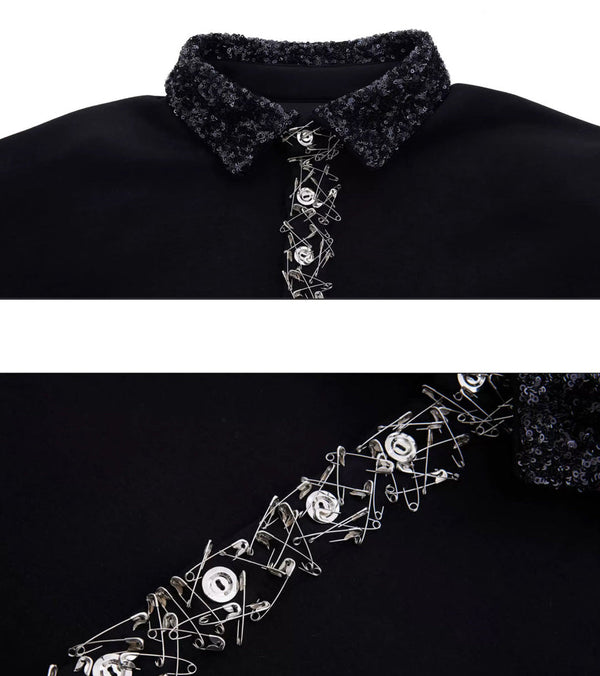 Argue Culture Sequin Square-Collar Pin-Detail Polo Shirt - product detail view 9