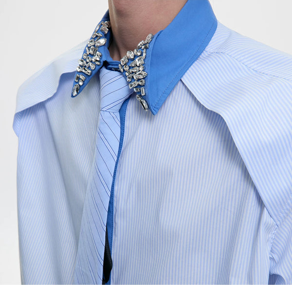 Argue Culture Rhinestone Stripe Tie-Collar Shirt - product detail view 3