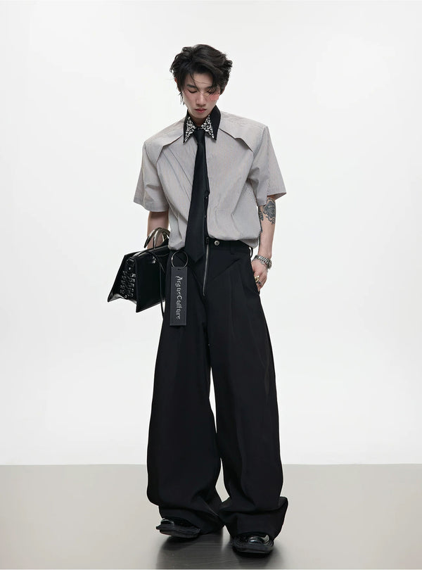 Argue Culture Rhinestone Stripe Tie-Collar Shirt - product detail view 7