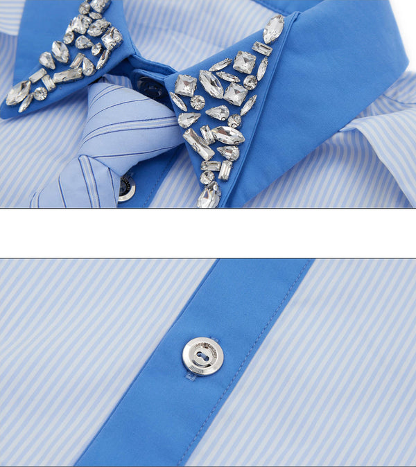 Argue Culture Rhinestone Stripe Tie-Collar Shirt - product detail view 10
