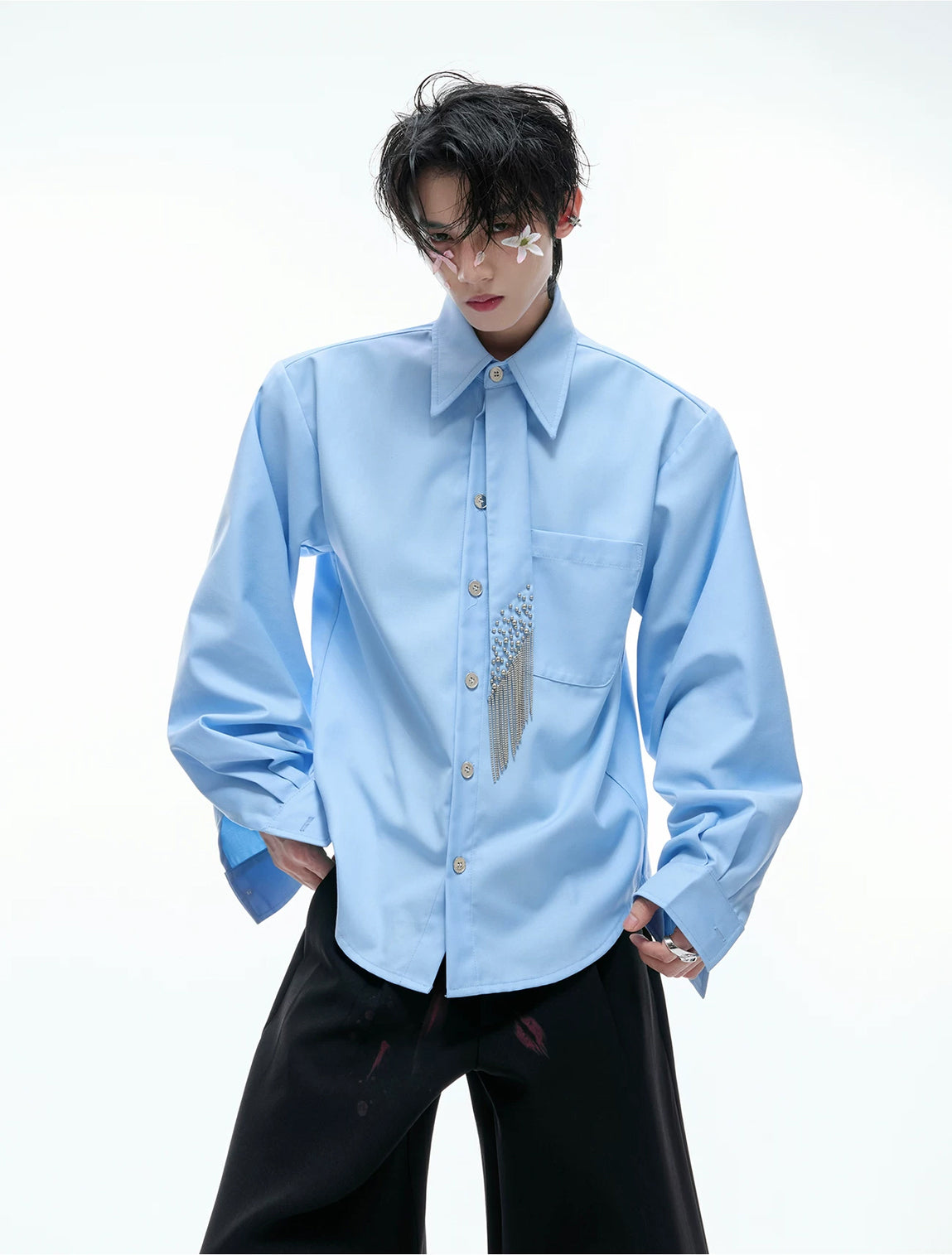 Argue Culture Tie-Panel Padded-Shoulder Shirt - product detail view 4