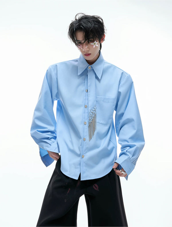 Argue Culture Tie-Panel Padded-Shoulder Shirt - product detail view 4