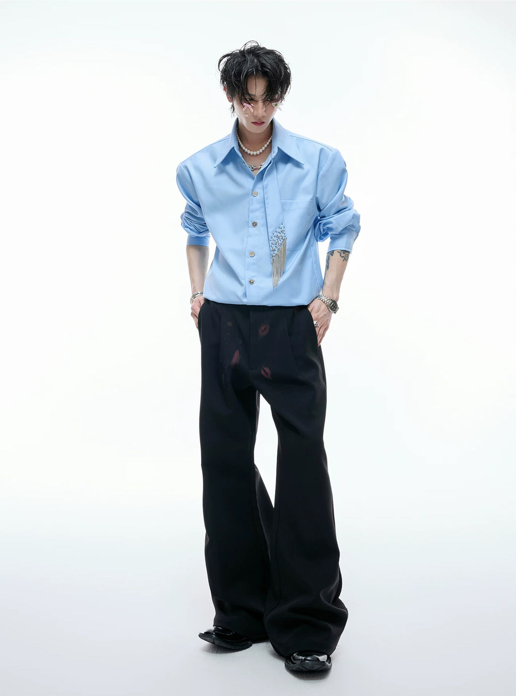 Argue Culture Tie-Panel Padded-Shoulder Shirt - product detail view 7