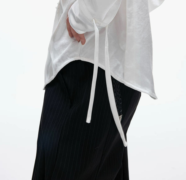 Argue Culture Pearl-Trim Tie-Neck Pleated Shirt - product detail view 4