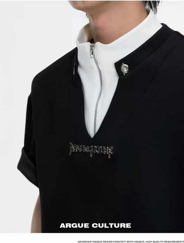 Argue Culture Layered Contrast-Collar Boxy T-Shirt - gallery view 4