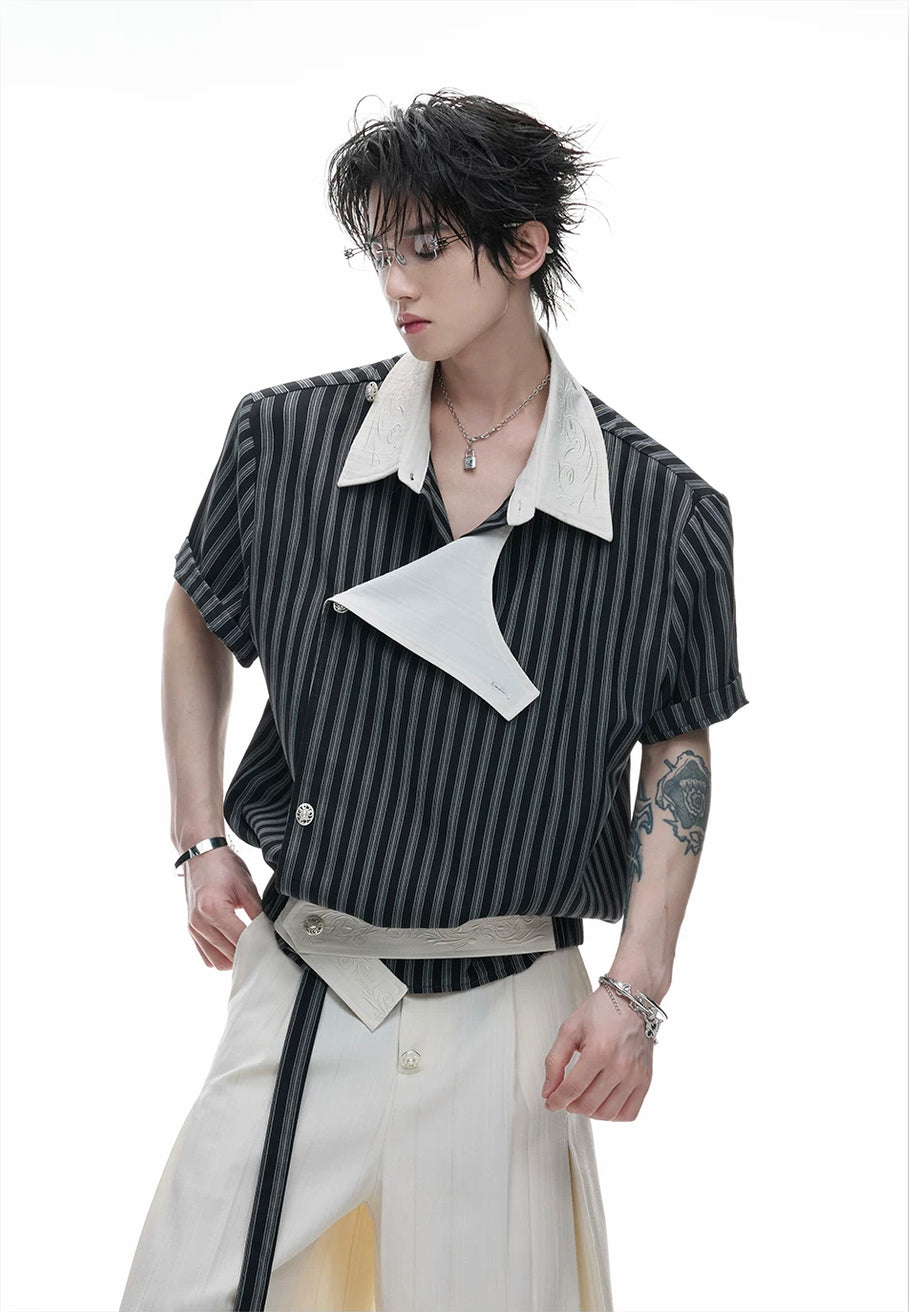 Argue Culture Embroidered Asymmetric Stripe Shirt Set - product detail view 3 메인 이미지