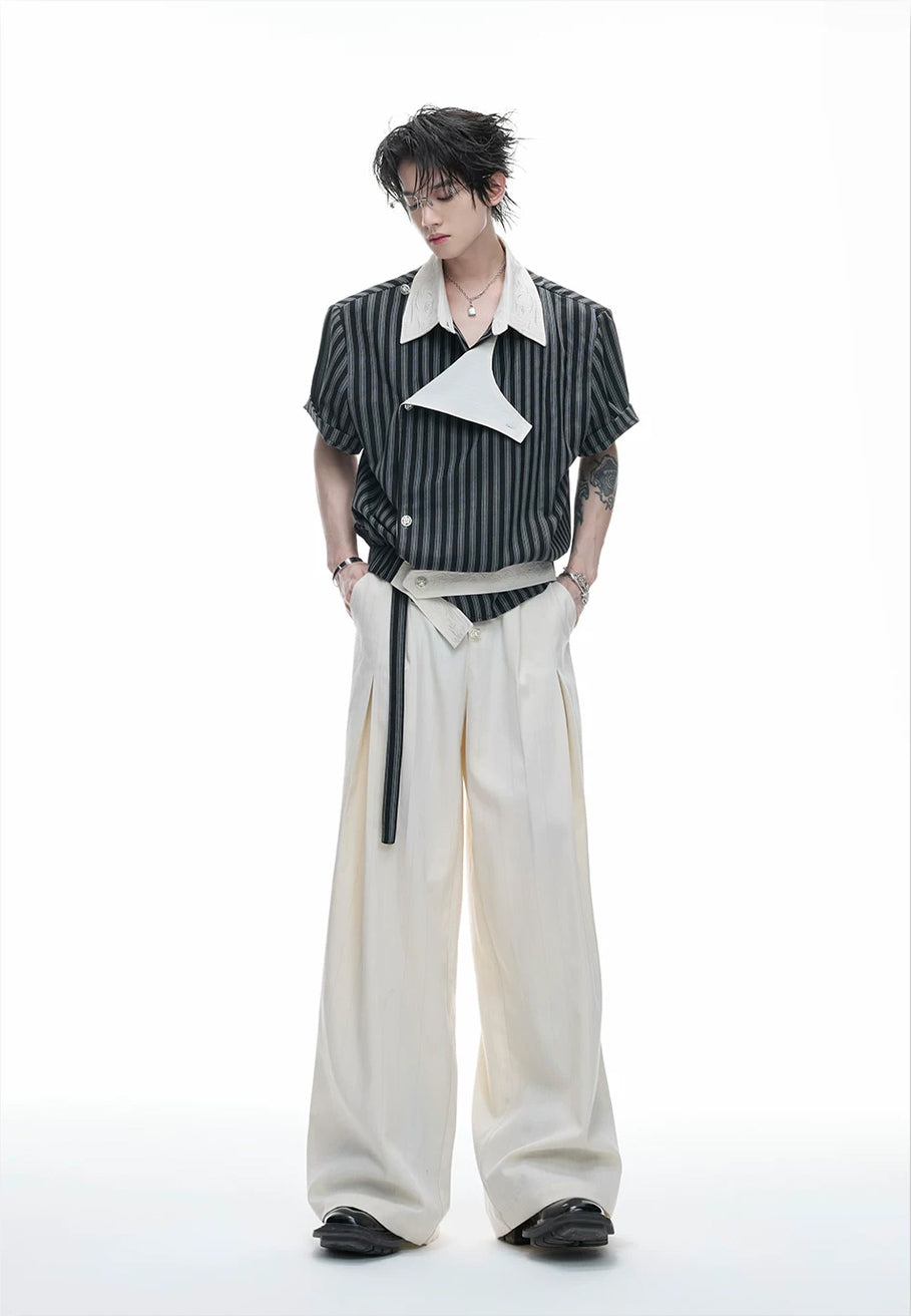 Argue Culture Embroidered Asymmetric Stripe Shirt Set - product detail view 5