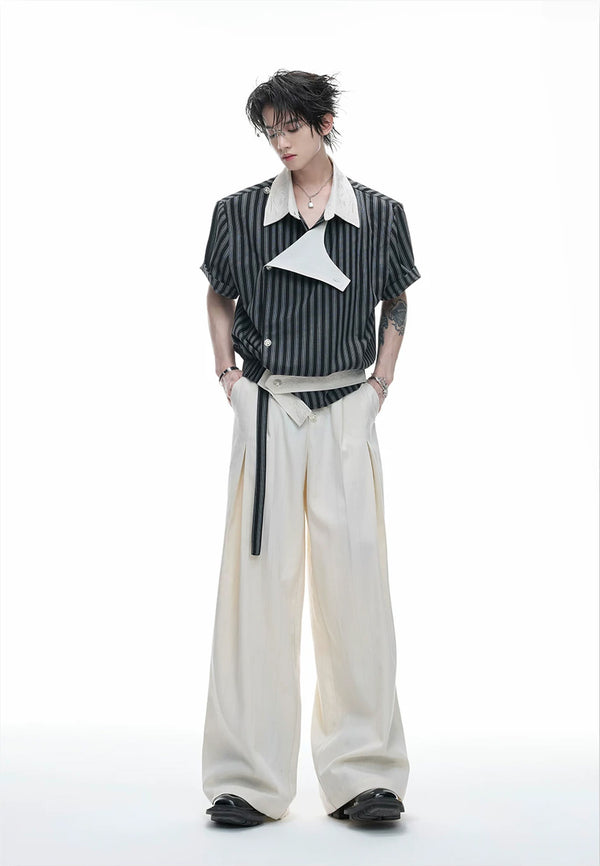 Argue Culture Embroidered Asymmetric Stripe Shirt Set - product detail view 5