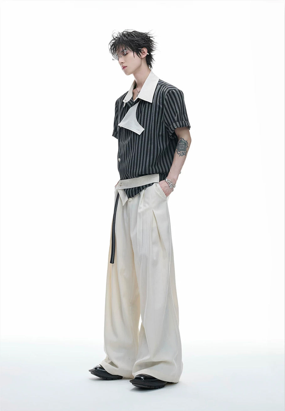 Argue Culture Embroidered Asymmetric Stripe Shirt Set - product detail view 6