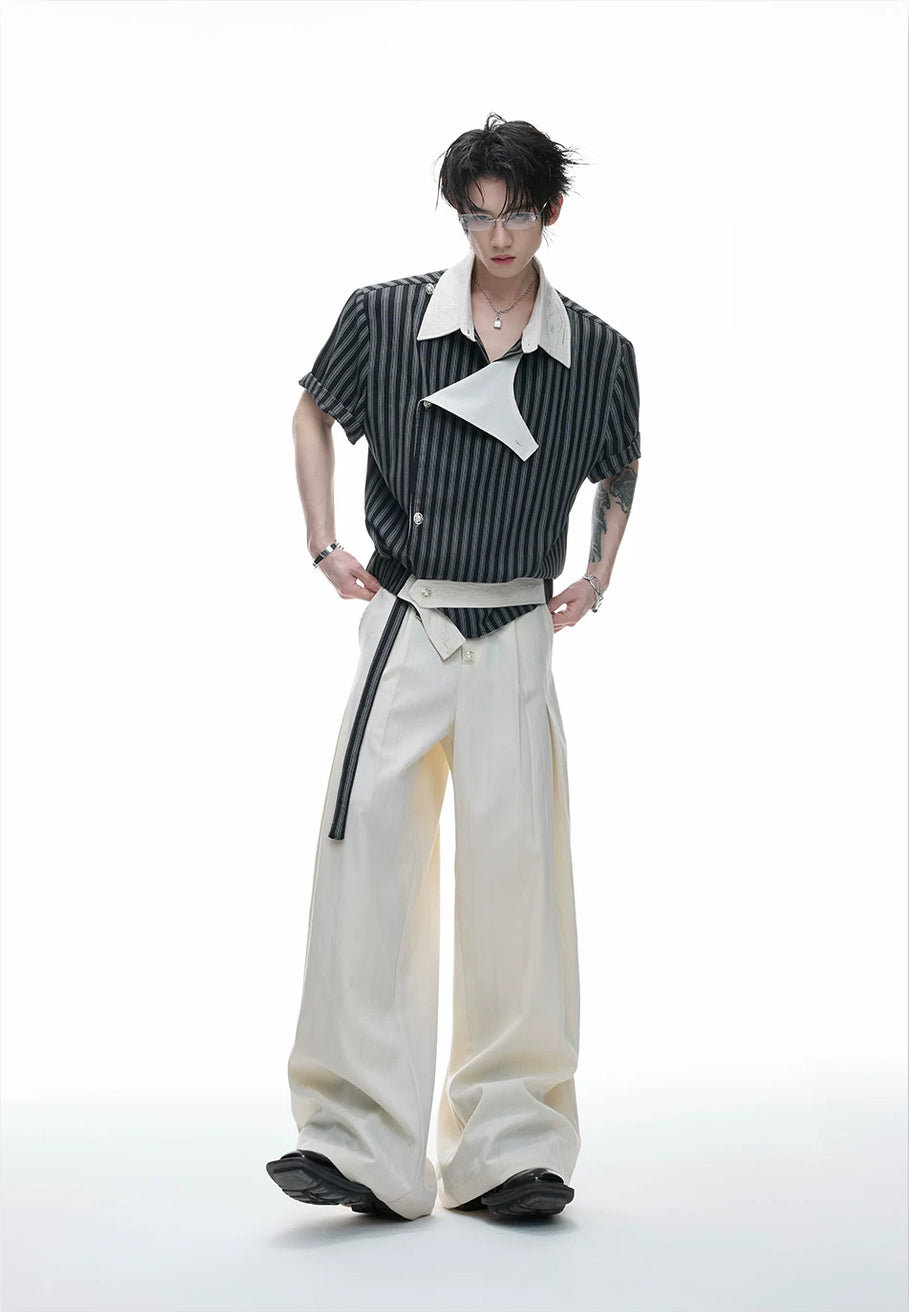 Argue Culture Embroidered Asymmetric Stripe Shirt Set - product detail view 7