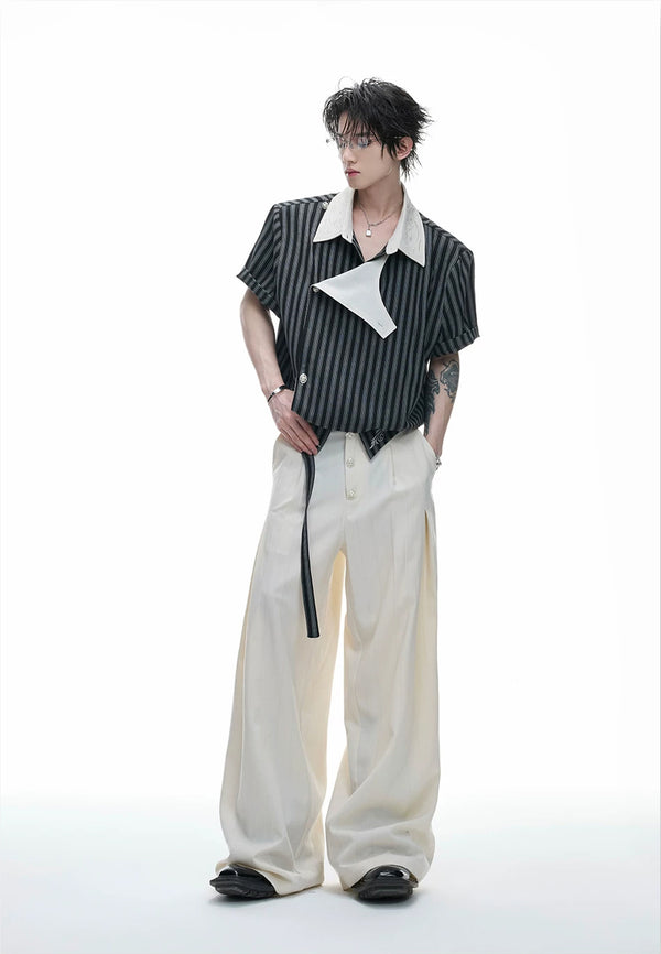 Argue Culture Embroidered Asymmetric Stripe Shirt Set - product detail view 8