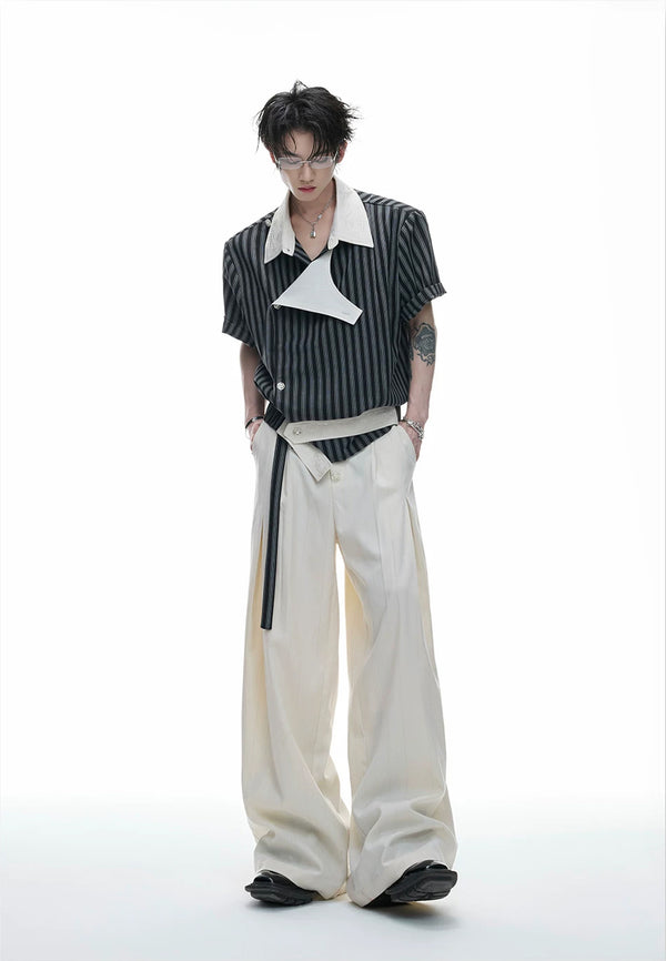 Argue Culture Embroidered Asymmetric Stripe Shirt Set - product detail view 9