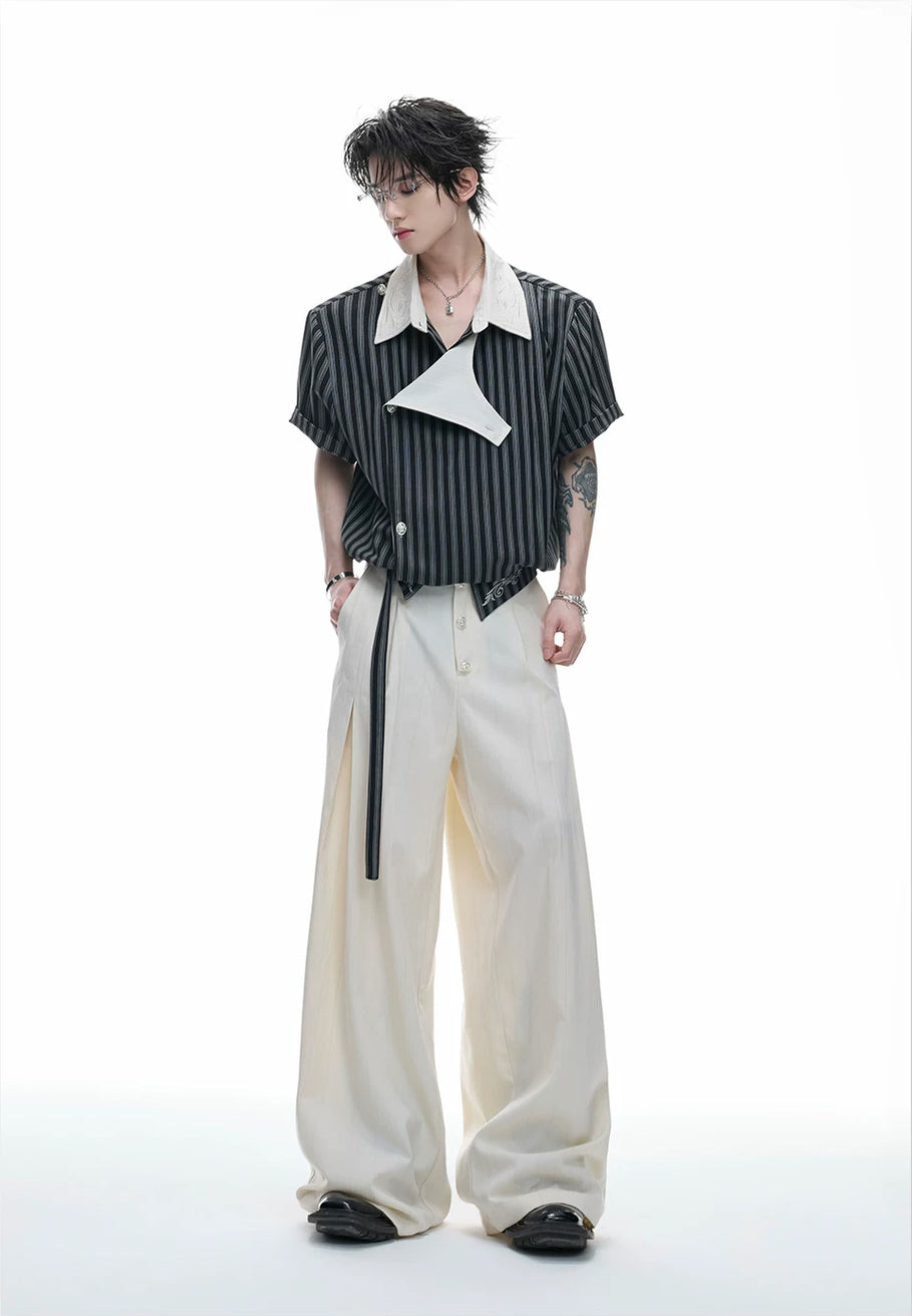 Argue Culture Embroidered Asymmetric Stripe Shirt Set - product detail view 10