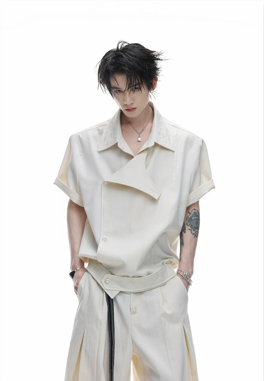 Argue Culture Embroidered Asymmetric Stripe Shirt Set - product detail view 11