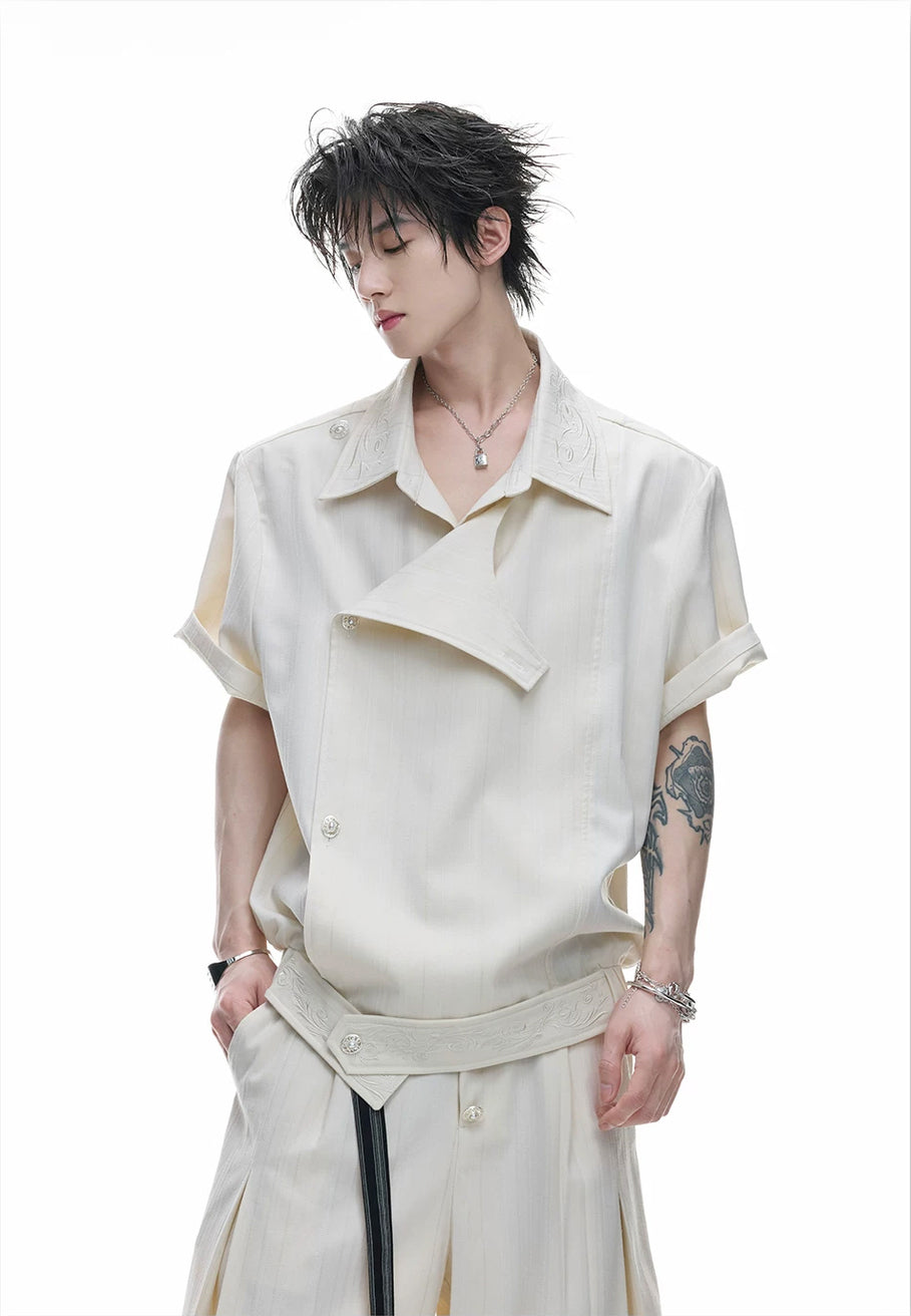 Argue Culture Embroidered Asymmetric Stripe Shirt Set - product detail view 12