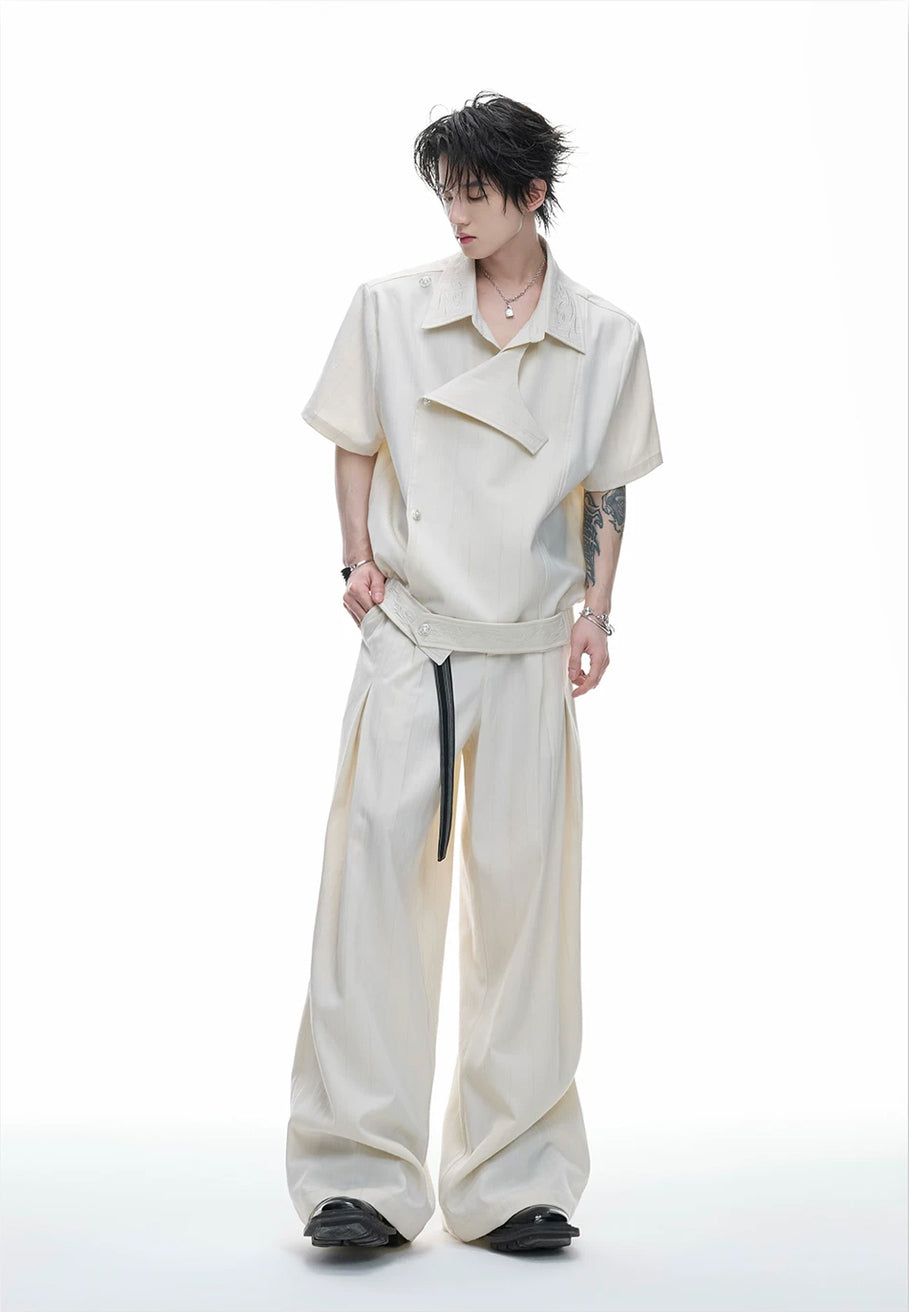Argue Culture Embroidered Asymmetric Stripe Shirt Set - product detail view 13
