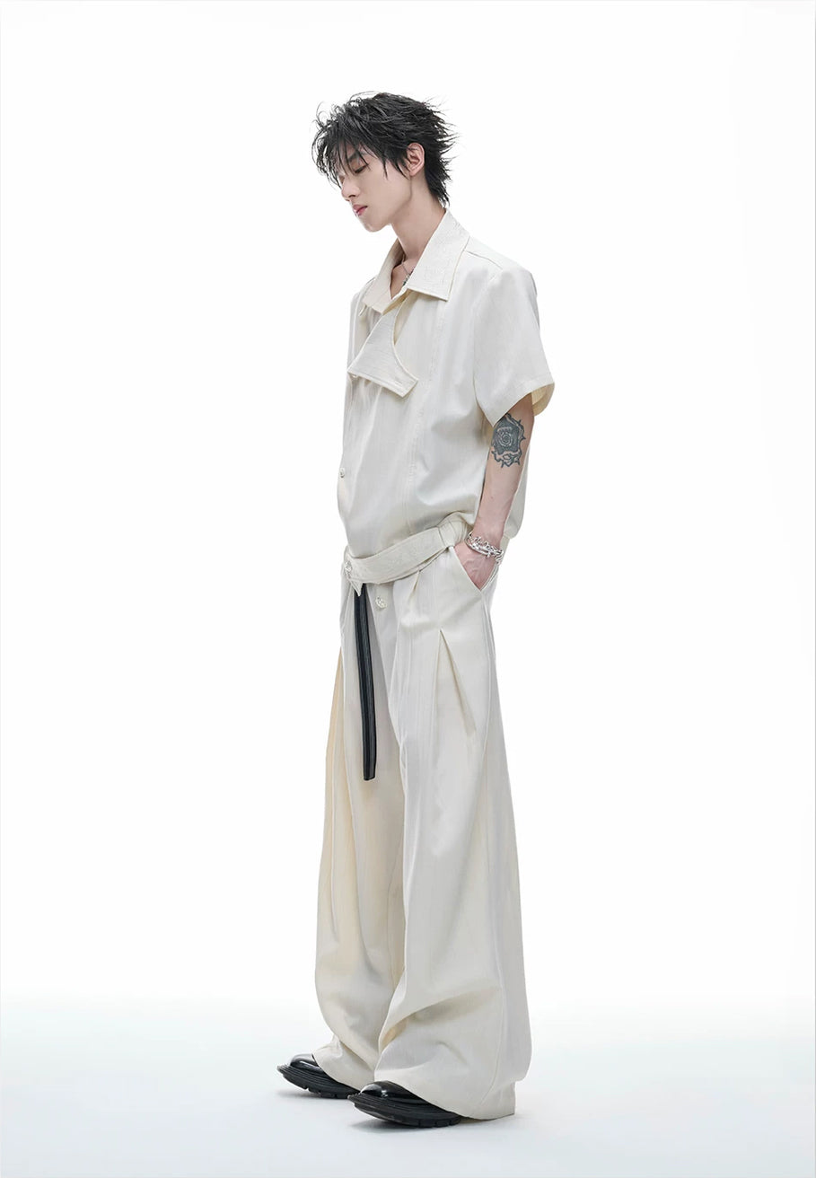 Argue Culture Embroidered Asymmetric Stripe Shirt Set - product detail view 15