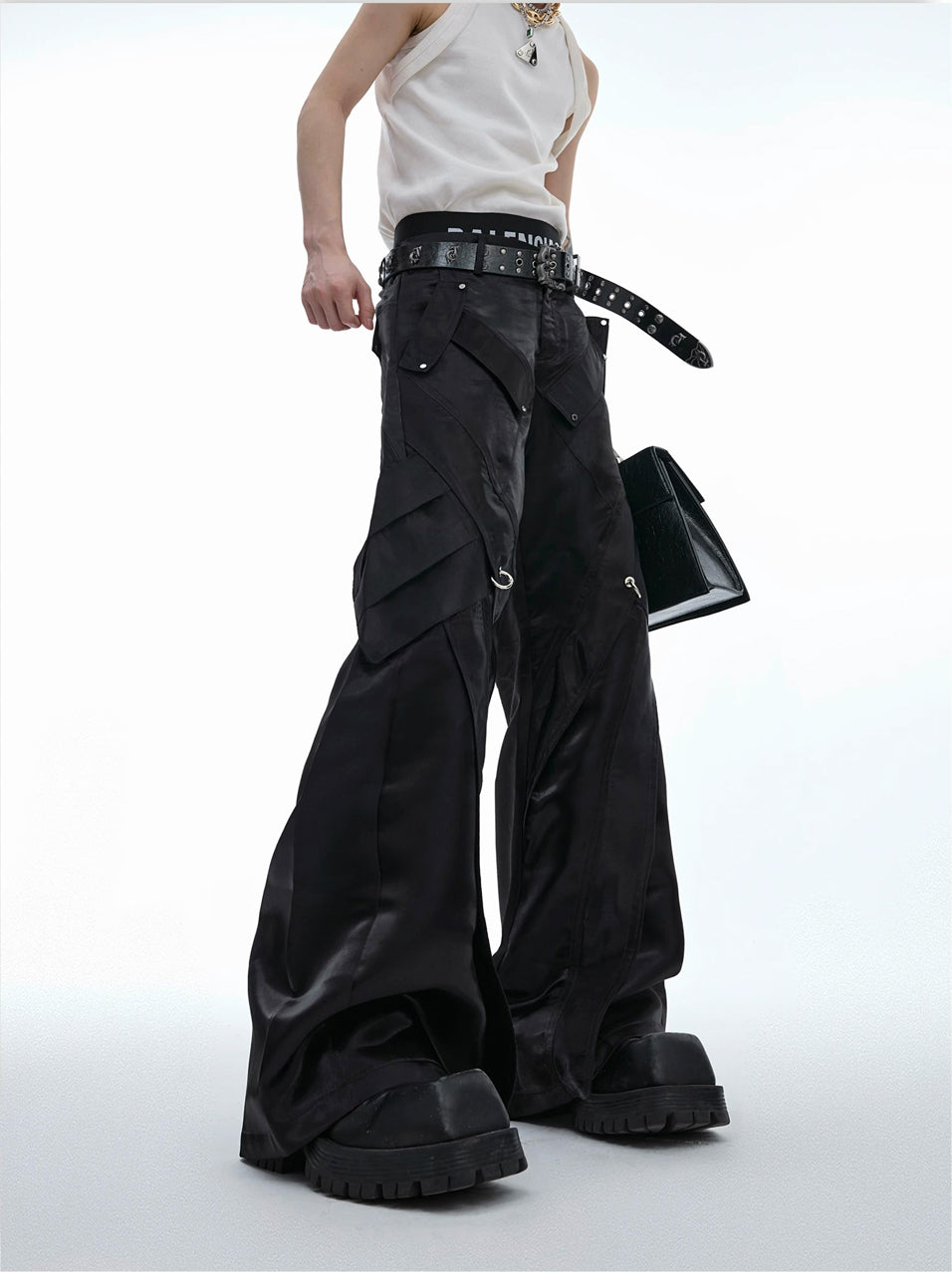 Argue Culture Liquid-Finish Buckled Flared Pants - color view 7