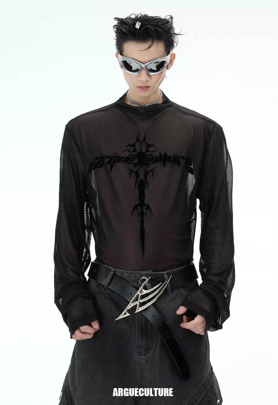 Argue Culture Sheer Logo Long-Sleeve Top - product detail view 4 메인 이미지