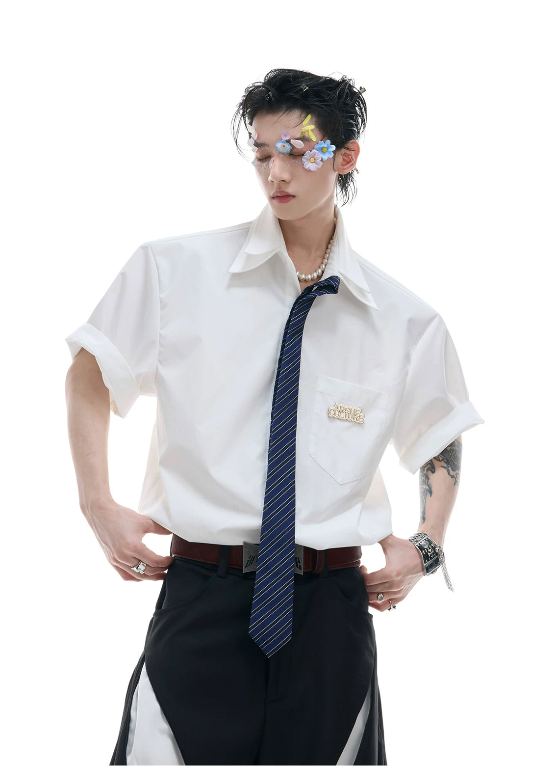 Argue Culture Layered Tie-Collar Short-Sleeve Shirt - product detail view 11 메인 이미지