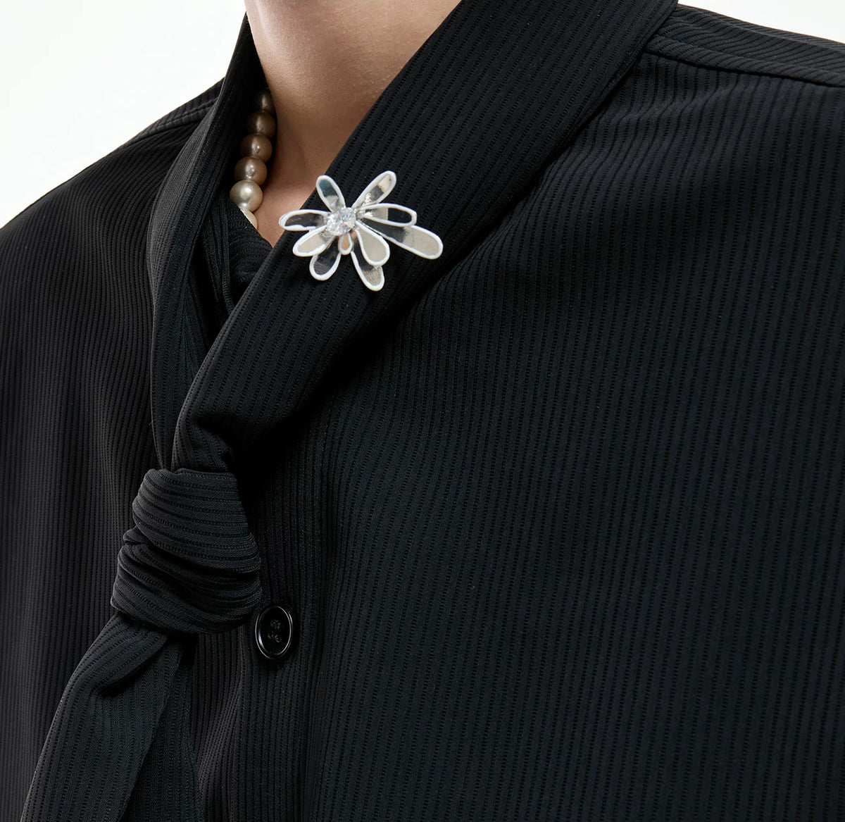 Argue Culture Tie-Neck Padded-Shoulder Shirt and Ribbed Pants Set - product detail view 5