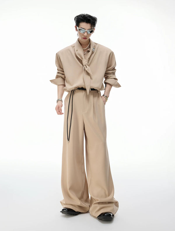 Argue Culture Tie-Neck Padded-Shoulder Shirt and Ribbed Pants Set - product detail view 6