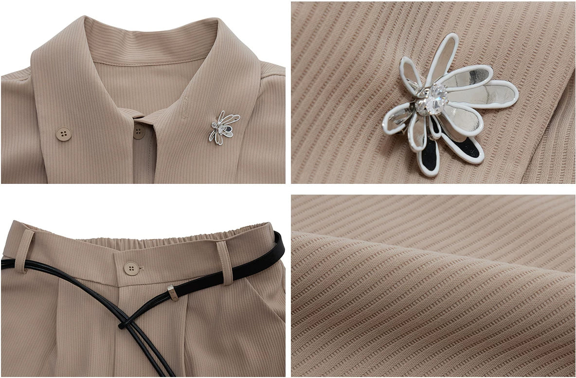 Argue Culture Tie-Neck Padded-Shoulder Shirt and Ribbed Pants Set - product detail view 3