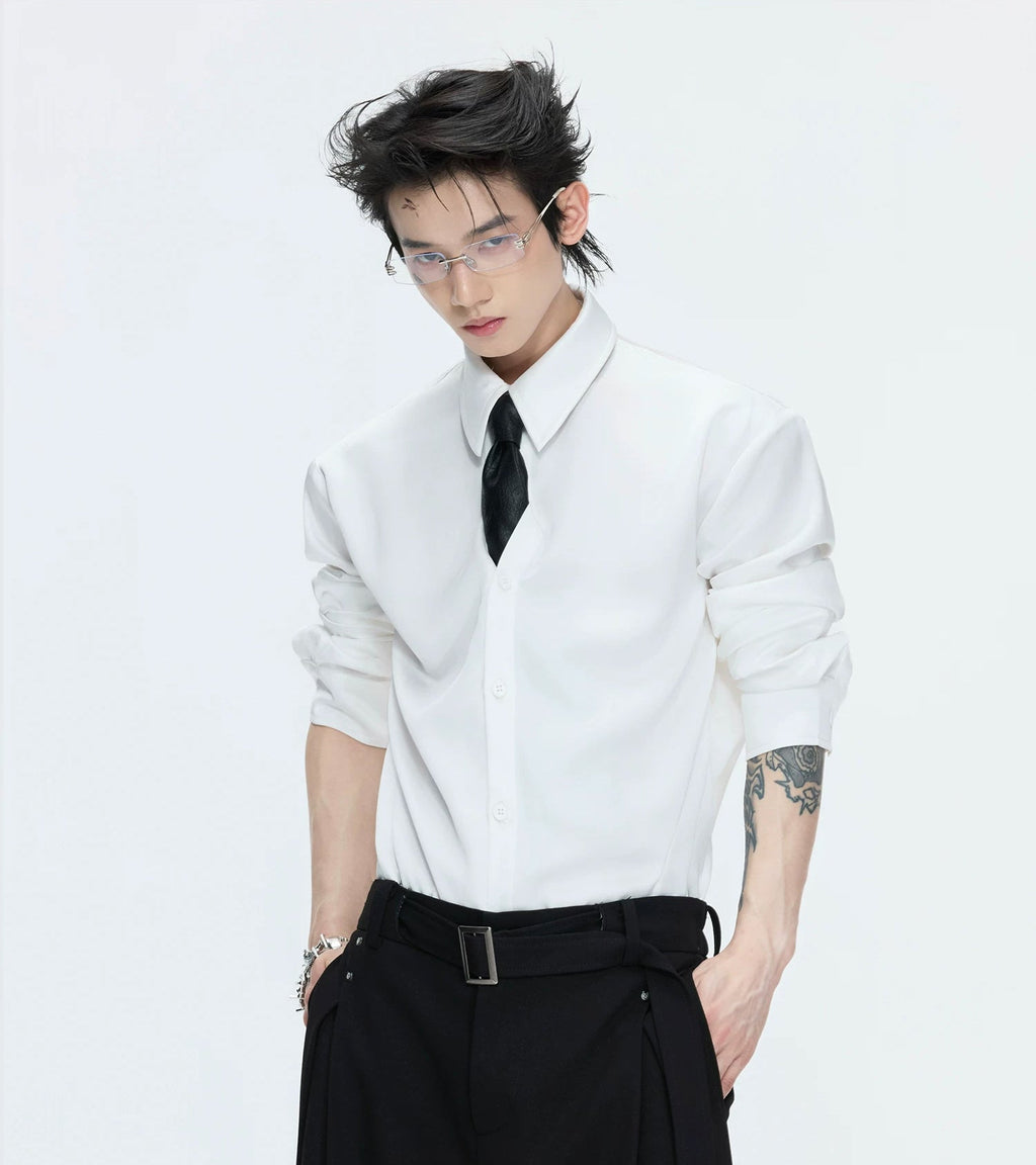 Satin-Finish Waist-Shaped Shirt — White — styling view 1