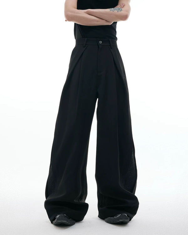Embroidered Wide-Leg Tailored Pants — Black - Pants — styling view 2