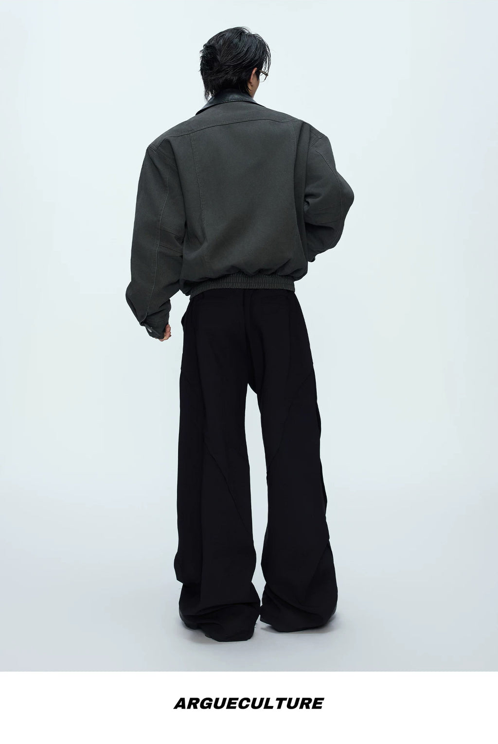 Contrast-Collar Utility-Pocket Jacket — Gray - Top — back