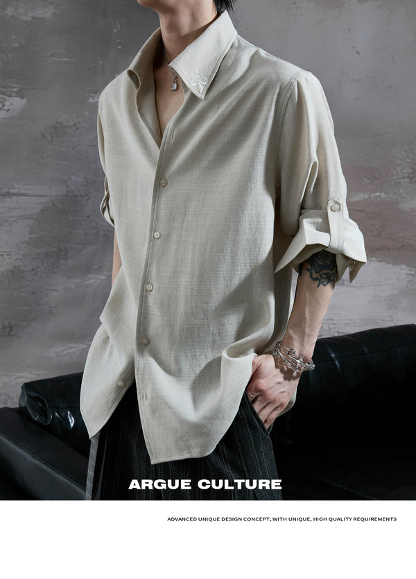 Textured Relaxed Shirt — Khaki — styling view 1