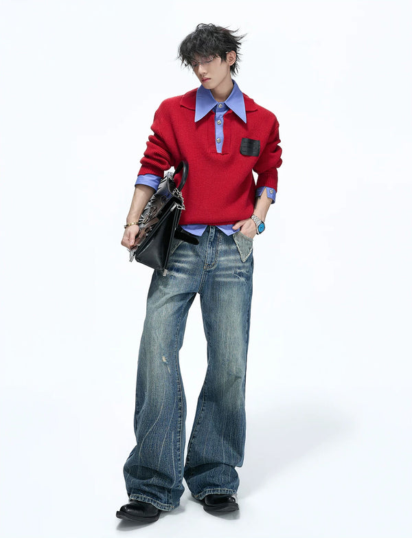 Distressed Flared Jeans — Blue - Pants — styling view 1