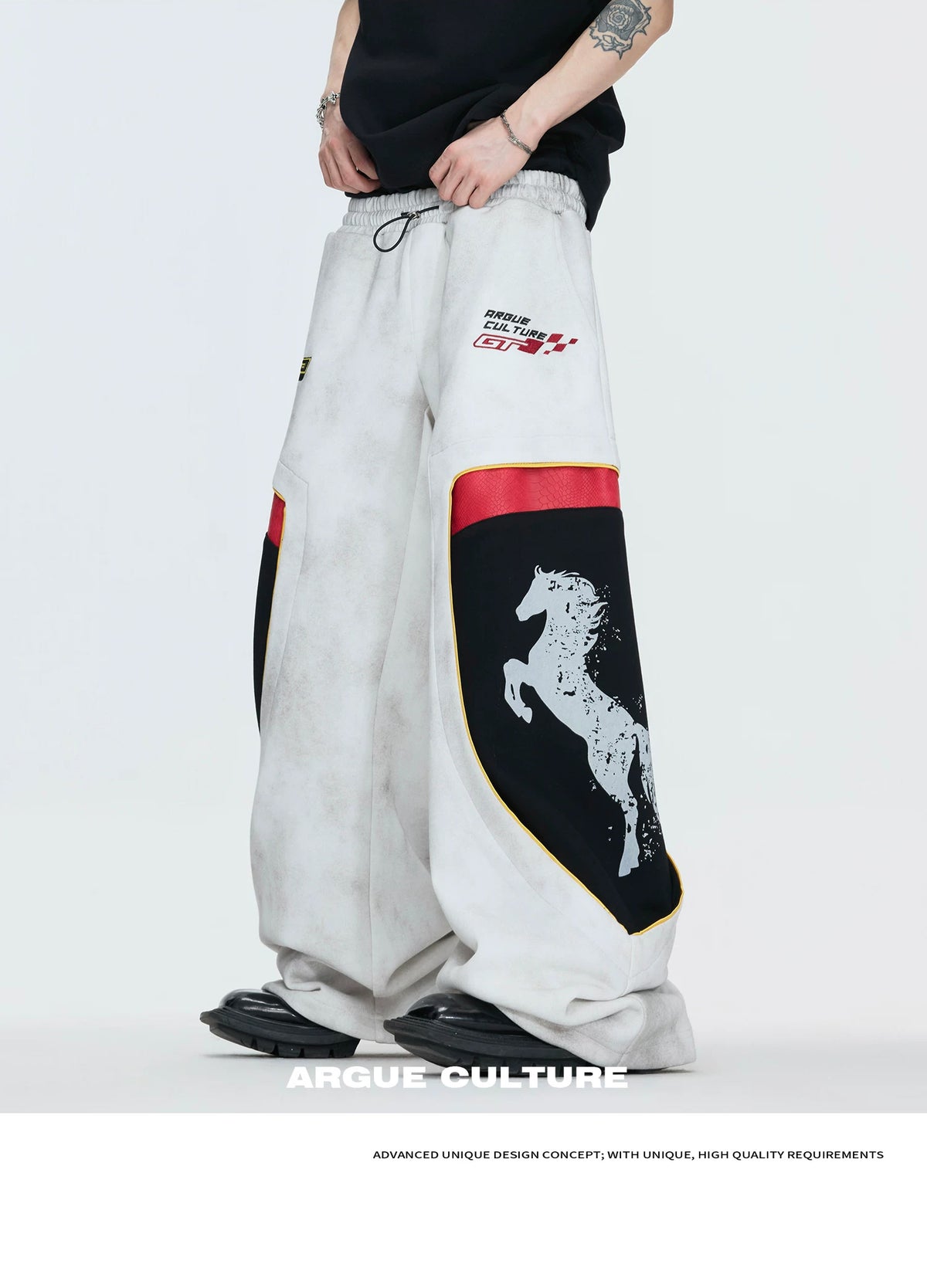 Double-Waist Embroidered Baggy Sweatpants — White - Pants — detail view 1