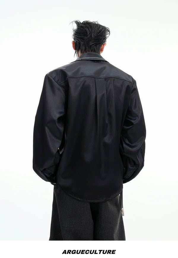 Shimmer Cropped Shirt — Black - Top — back