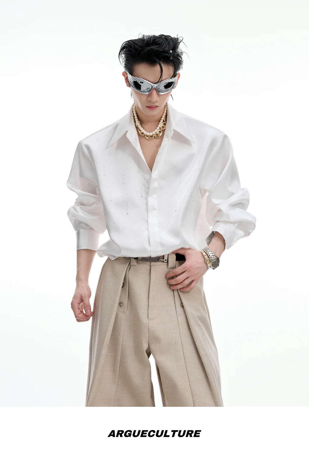 Shimmer Cropped Shirt — White - Top — styling view 1