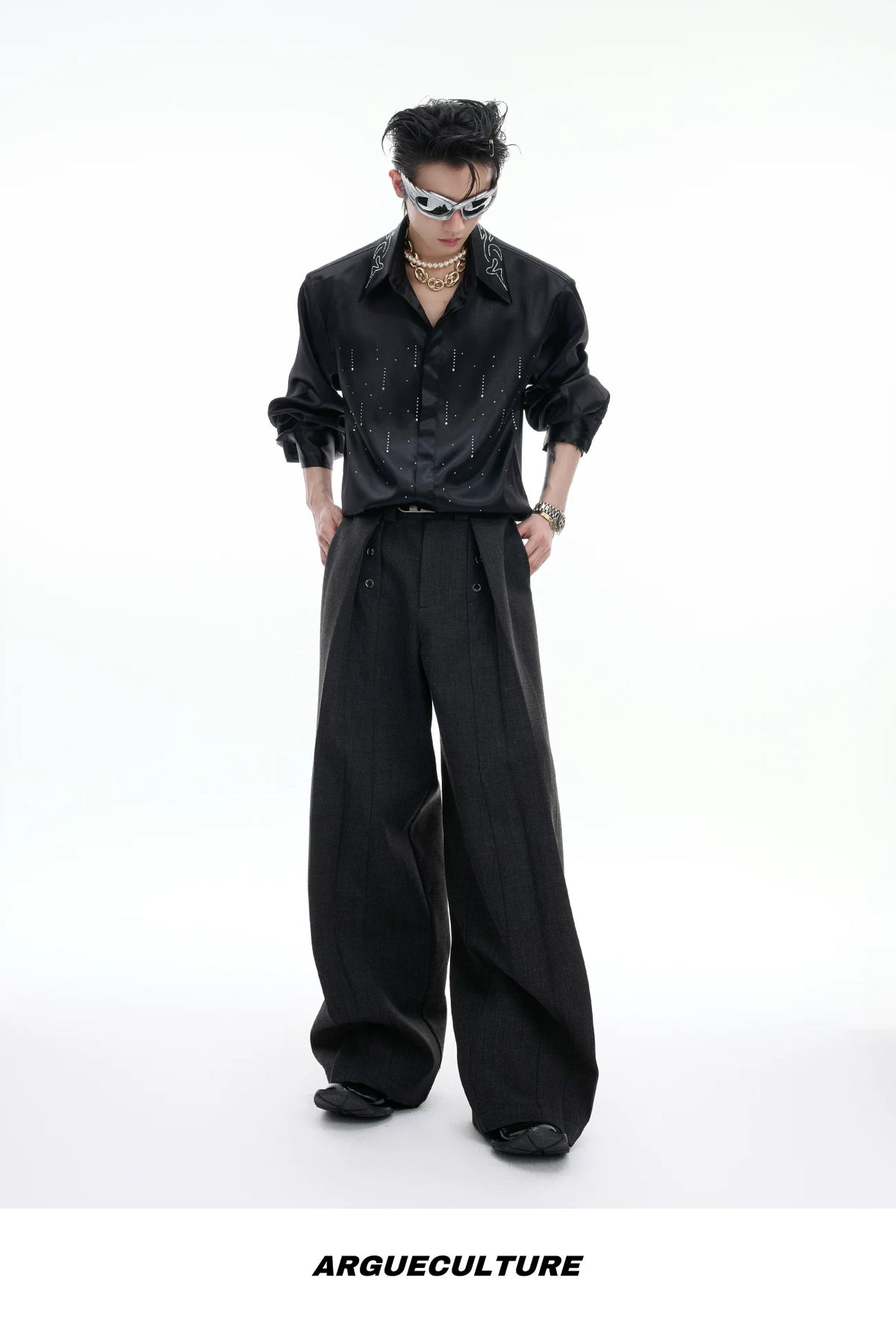 Shimmer Cropped Shirt — Black - Top — styling view 3