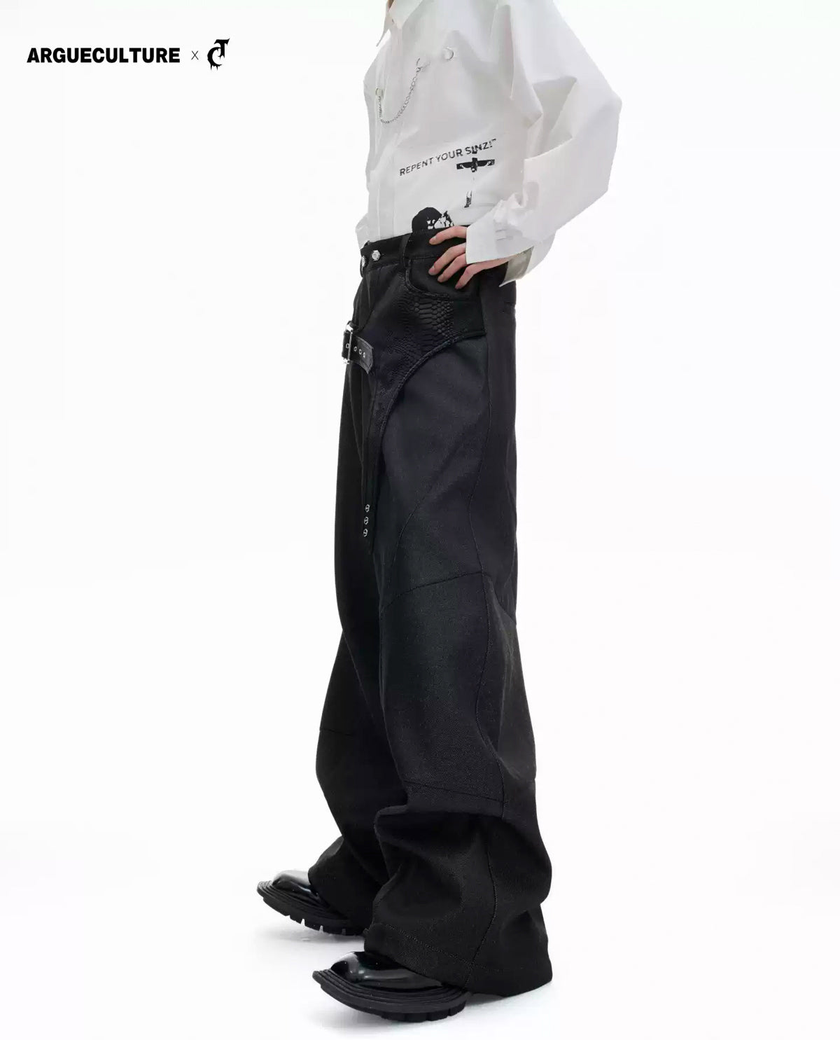 Argue Culture Croc-Trim Straight-Leg Tailored Pants - gallery view 1